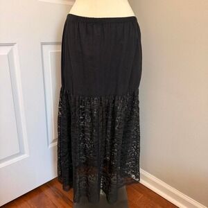 Y2K BLACK KOALA BLUE SHEER LACE MAXI SKIRT